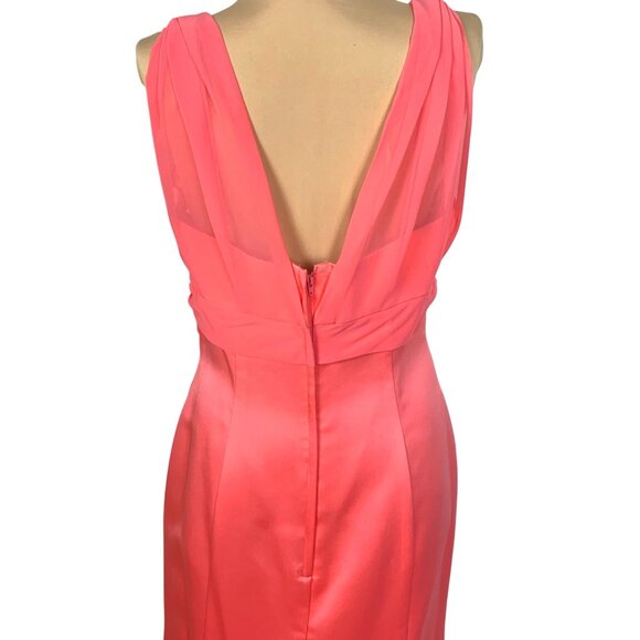 Alfred Angelo Coral Mermaid Bridesmaid Maxi Dress 14 Satin Sleeveless V-Neck - Picture 5 of 7